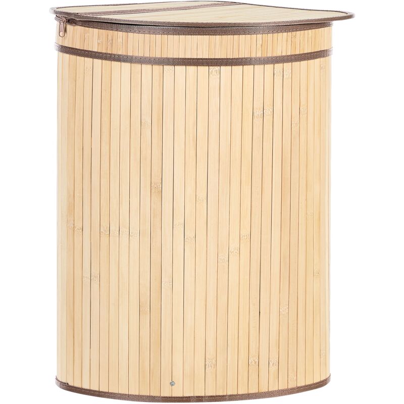 Bamboo Corner Laundry Basket Hamper with Zippered Lid Light Wood Badulla