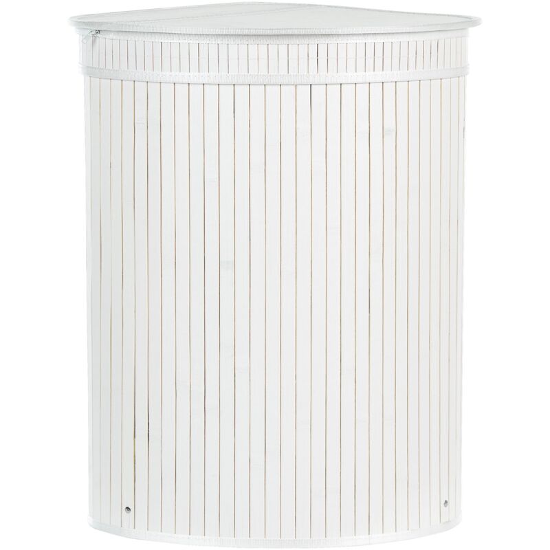 Bamboo Corner Laundry Basket Hamper with Zippered Lid White Badulla