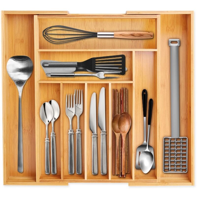 ZVD - Range-couverts en bambou - 7-9 compartiments ajustables pour ustensiles de cuisine