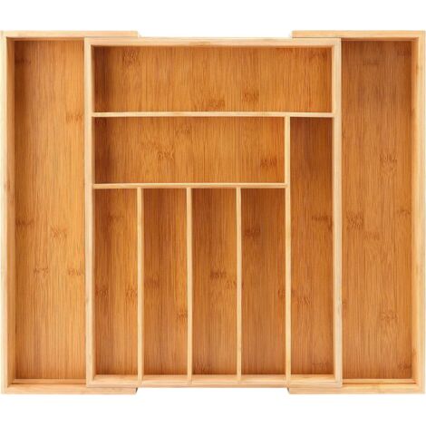 Bamboo Cutlery Tray, Kitchen Storage, Cutlery Organizer Drawer Box, with 7 to 9 Adjustable Drawers