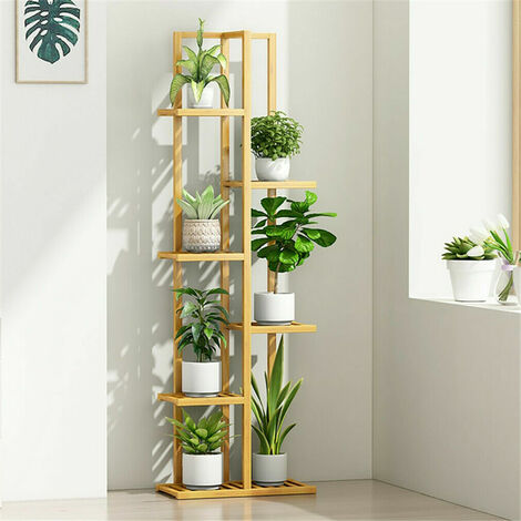 Bamboo Flower Pot Plant Stand Ladder Shelf Display Rack Indoor Outdoor, 6 Tiers