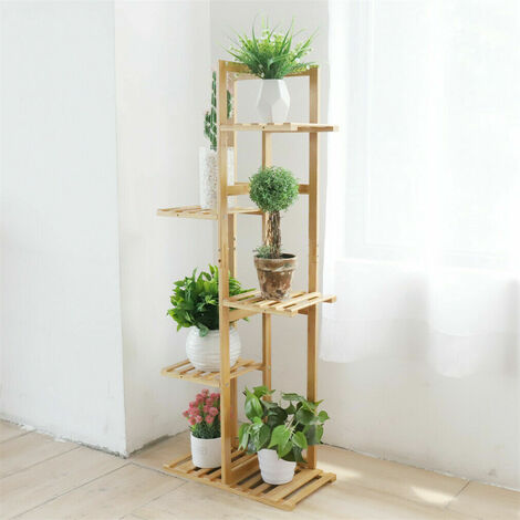 Bamboo Flower Pot Plant Stand Ladder Shelf Display Rack Indoor Outdoor, 6 Tiers