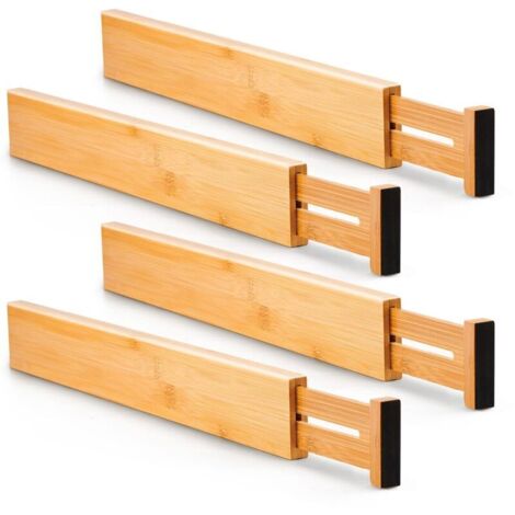 Bamboo Kitchen Drawer Dividers(4 pack), Large Adjustable Divider, Spring loaded Silverware and Utensils Organisation for Kitchen, Livingroom, Bedroom, Bathroom