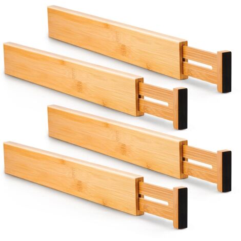 Bamboo Kitchen Drawer Dividers(4 pack), Large Adjustable Divider, Spring loaded Silverware and Utensils Organisation for Kitchen, Livingroom, Bedroom, Bathroom