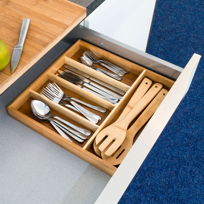 Bamboo Kitchen Drawer Insert Organiser For Cutlery Silverware