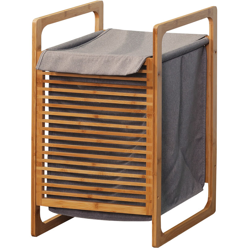 Bamboo laundry basket, 40 L laundry bag removable portable, storage surface, laundry chest, 40x35x60.5 cm