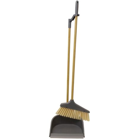 Bamboo Long Handle Dustpan and Bristle Brush Set, Natural