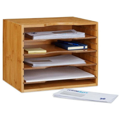 Bamboo organizer storage system desk organise document file rack stand office