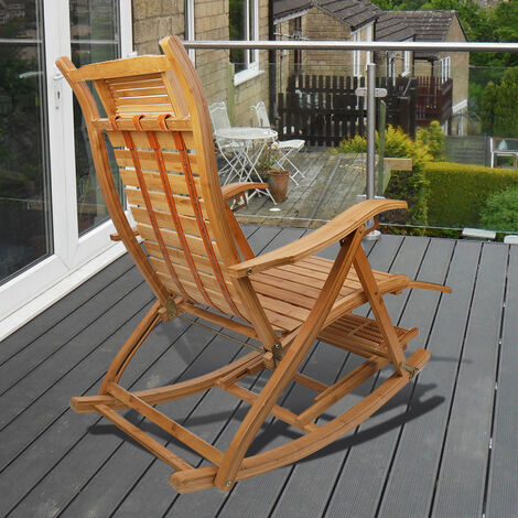 main image of "Bamboo Outdoor Garden Deck Rocking Chair Armchair Relaxing Recliner Lounger Seat"