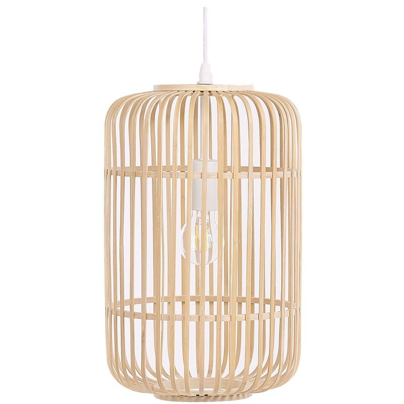 Boho Modern Ceiling Pendant Lamp Oval Shape Bamboo Light Wood Aisne - Light Wood