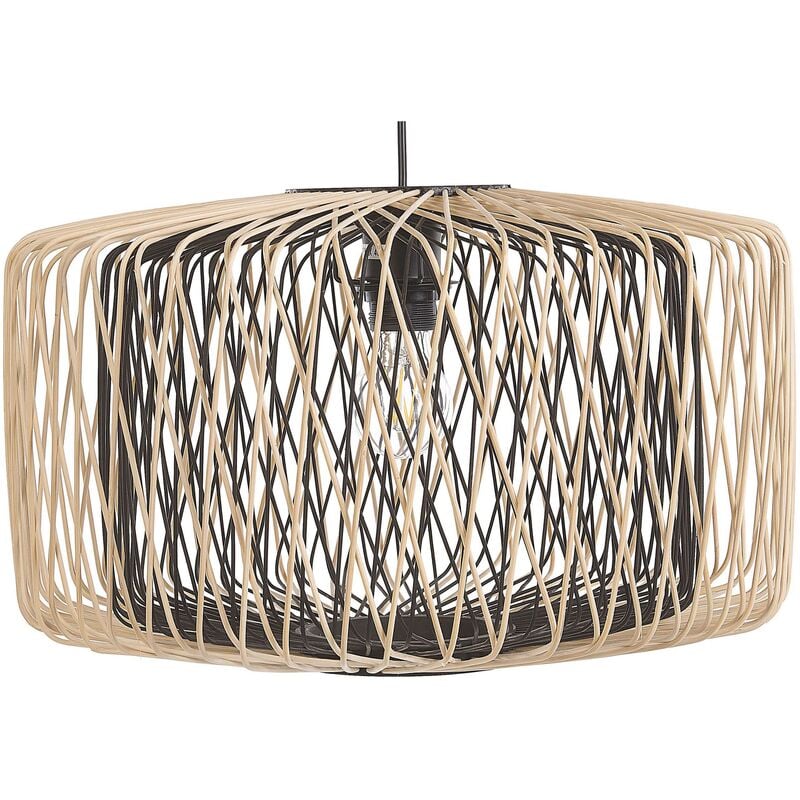 Beliani - Boho Modern Ceiling Pendant Lamp Oval Shape Bamboo Light Wood Black Javari
