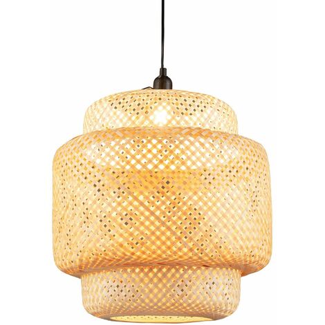 Bamboo Pendant Light Natural Hand-woven Hanging Ceiling Light Chandelier E27