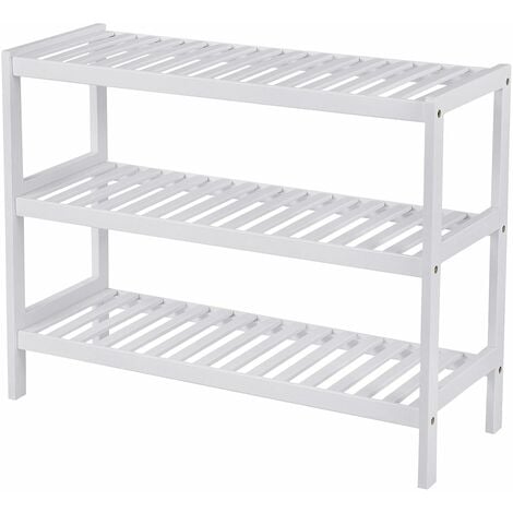 main image of "Bamboo Shoe Rack 3 Tier Storage Shelf Hold up to 12 Pairs of Shoes 70 x 25 x 55cm, ideal for Hallway, Bathroom, Living Room and Corridor, White LBS13W - White"