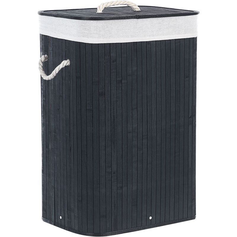 Bamboo Storage Laundry Basket Bin Removable Lid Black Komari