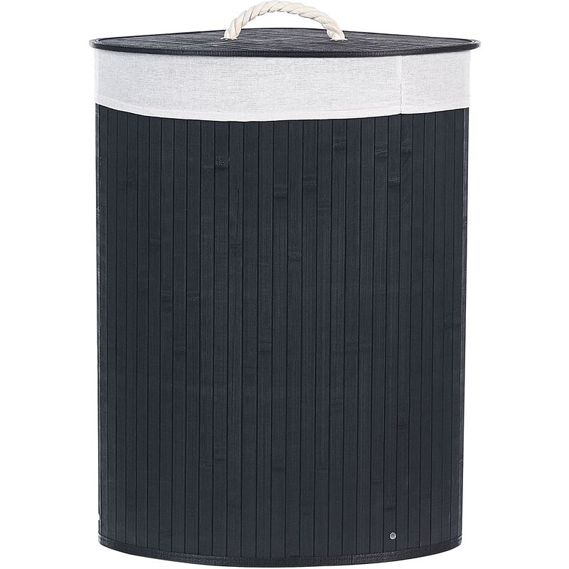 Bamboo Storage Laundry Basket Bin Removable Lid Black Matara