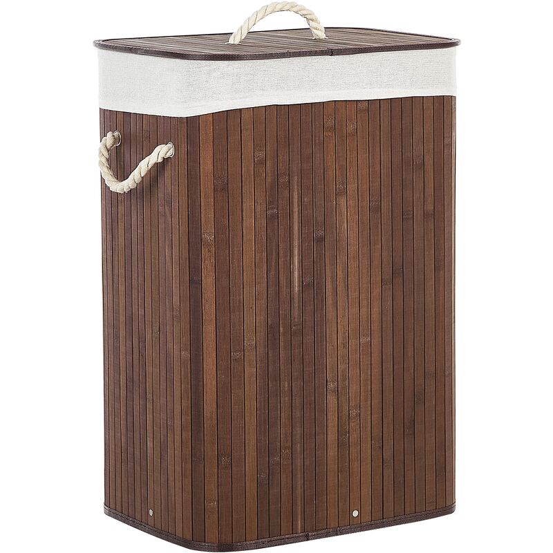 Bamboo Storage Laundry Basket Bin Removable Lid Dark Wood Komari