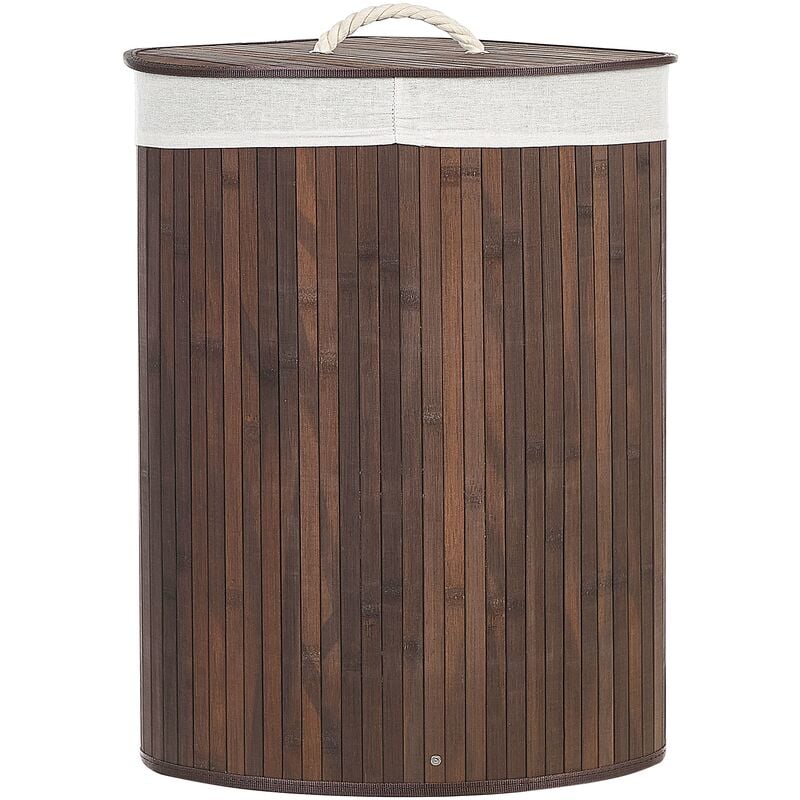 Bamboo Storage Laundry Basket Bin Removable Lid Dark Wood Matara