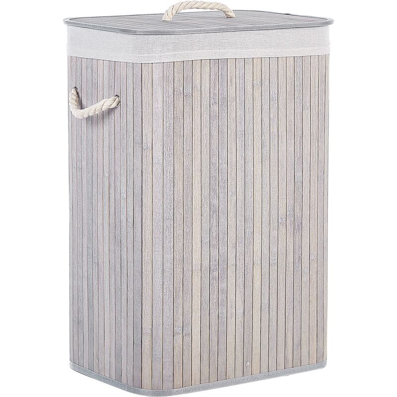 Bamboo Storage Laundry Basket Bin Removable Lid Light Grey Komari