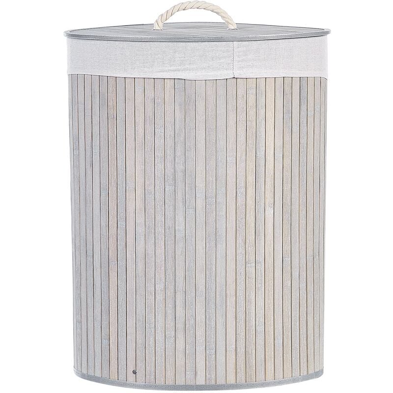 Bamboo Storage Laundry Basket Bin Removable Lid Light Grey Matara