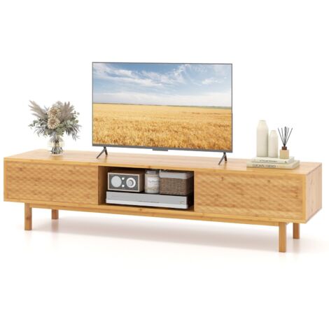 Bamboo TV Stand for 65”  TVs 160cm Mid Century Modern TV Console Table