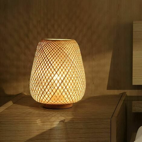 Bamboo Weaving Lantern Table Lamp Bedside Lamp Japanese Style Simple Decorative Table Light Lighting Bamboo Weaving Desk Lampshade for Bedroom, Living Room..
