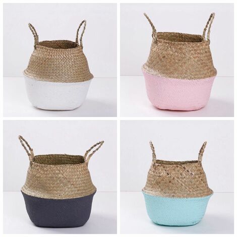 Bambou À La Main Panier Planteur Multifonctionnel Blanchisserie Paille Patchwork Osier Rotin Seagrass Jardin Pot De Fleurs Planteur mélanger les couleurs