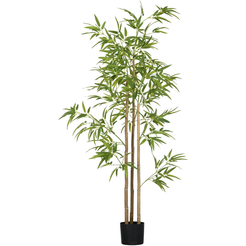 Homcom - Bambou artificiel 1,80H m - plante artificielle - 830 feuilles réalistes, vrais troncs - pot inclus - Vert