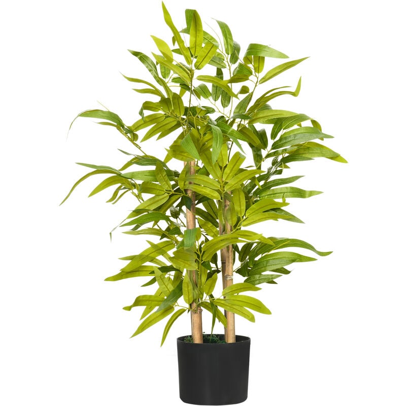 Homcom - Bambou artificiel h. 60 cm feuilles denses réalistes pot inclus noir avec lichen vert