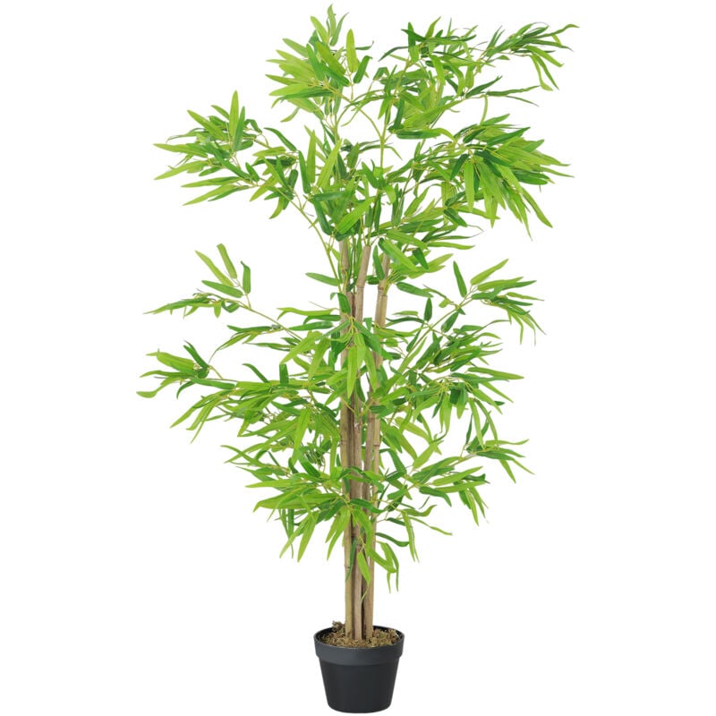 Outsunny - Bambou Artificiel Hauteur 1,5 m 644 Feuilles denses réalistes Pot Inclus Noir avec Lichen Vert