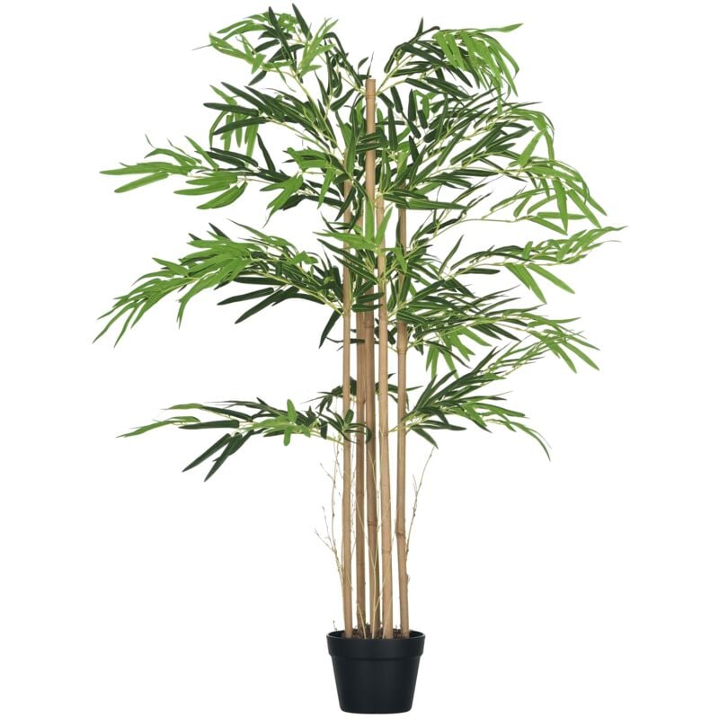 Outsunny - Bambou artificiel 4 pieds h. 1,15 m 730 feuilles denses réalistes pot inclus noir vert
