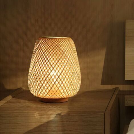 Bambou Tissage Lanterne Lampe De Table Lampe De Chevet Style Japonais Simple Décoratif Table Lumineuse Éclairage Bambou Tissage Bureau Abat-Jour pour Chambre, Salon