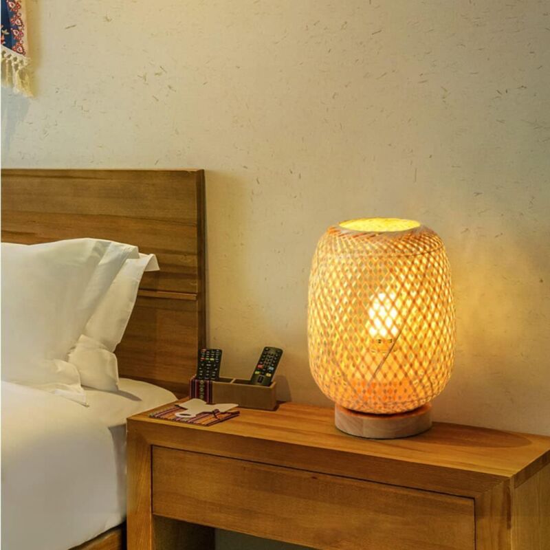 Bambou Tissage Lanterne Lampe De Table Lampe De Chevet Style Japonais Veilleuse Décorative Éclairage Bureau Abat-Jour pour Chambre