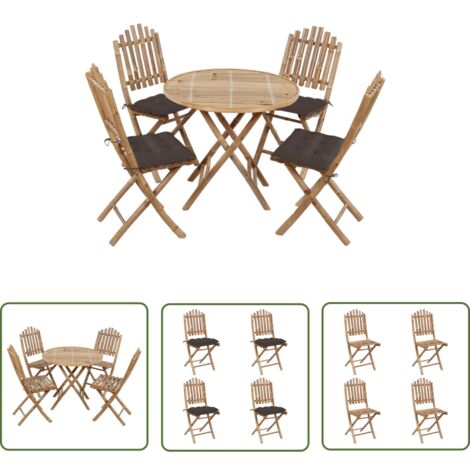 Bambou - vidaXL Ensemble à manger d'extérieur pliable 5pcs avec coussins Bambou - Coussins de jardin
