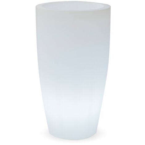 BAMBÚ 70 Macetero Alto y Redondo con Luz Para Plantas y Flores Muy Resistente. Carga Solar y Batería Recargable. Luz RGB y Hecho de Polietileno en España