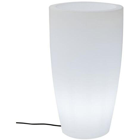 BAMBÚ 90 Macetero Alto y Redondo con Luz Para Plantas y Flores Muy Resistente. Luz Blanca Fría con Cable. Hecho de Polietileno en España