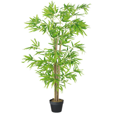 Bambù artificiale da 1,20 m con tronchi veri e vaso nero e verde, pianta decorativa da interno, realistica e senza necessità di manutenzione.