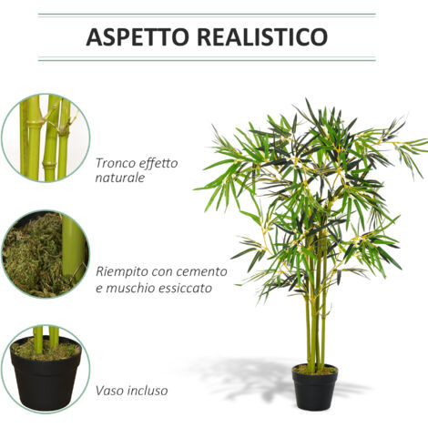 Bambù artificiale in vaso, decorazione vegetale per interni ed esterni, altezza 120 cm, verde.