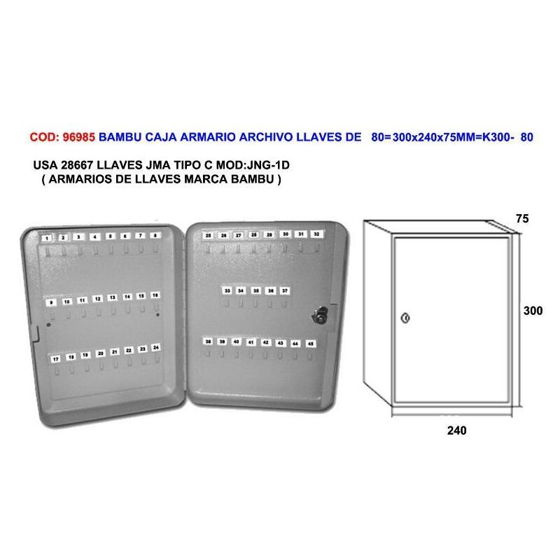 

bambu caja armario archivo llaves de 80 300x240x75mm k300- 80 - Mibricotienda