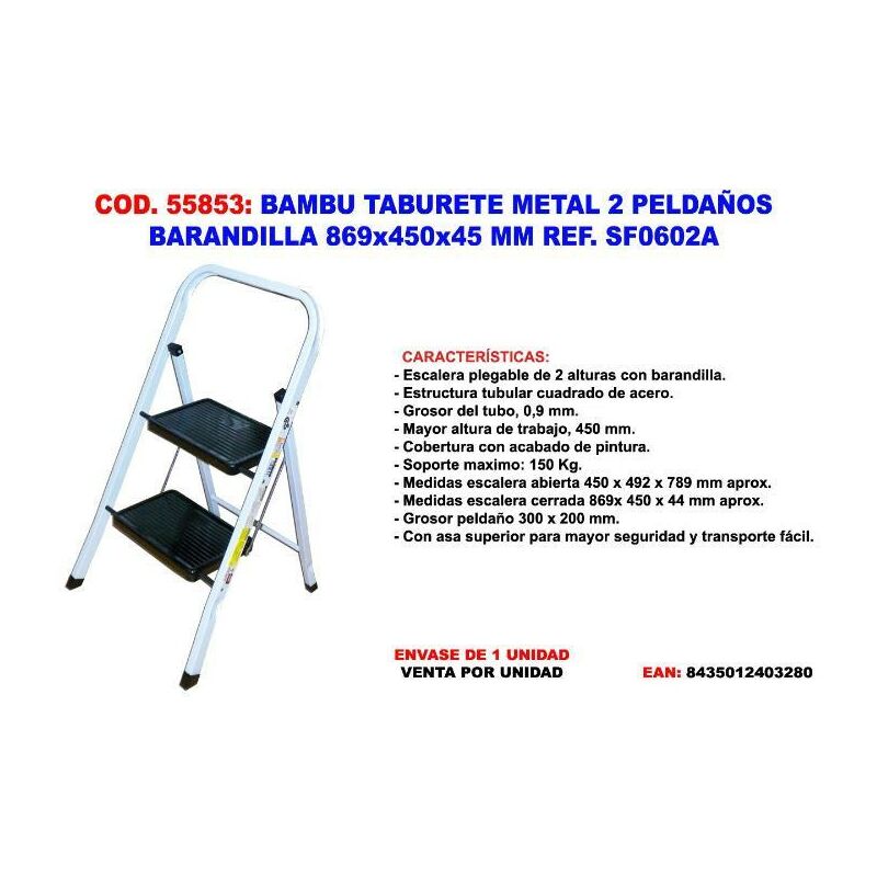 

bambu taburete metal 2 peldaños barandilla 869x450x45mm sf0602a - Mibricotienda