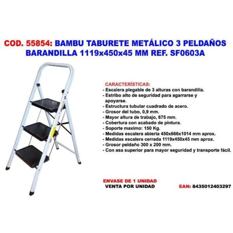 bambu taburete metali 3 peldaños barandill 1119x450x45mm sf0603a