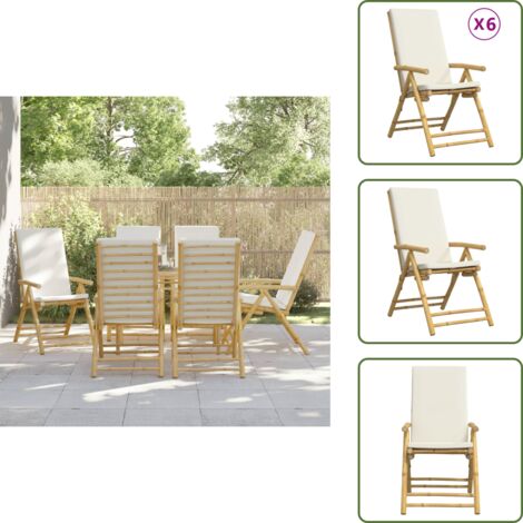 Bambù - vidaXL Sedie da Giardino Reclinabili 6 pz Cuscini Bianco Crema Bambù - Cuscini sfoderabili