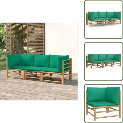 Bambú - vidaXL Set de muebles de jardín 3 piezas bambú con cojines verde - Cojines para sofás