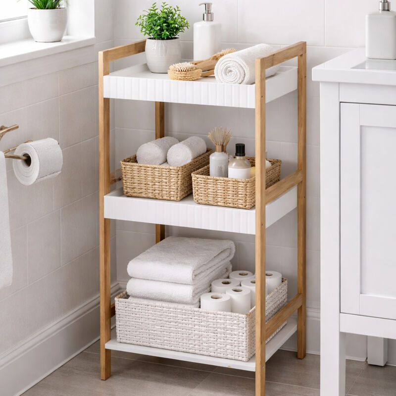 Mojawo Bambus Badezimmer Regal 3 Etagen 36X30xh80cm-Ba2000190-Klein
