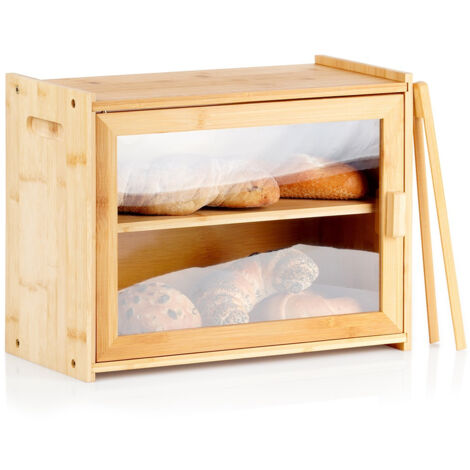 Bambus-Brotkasten mit Zange, zweistöckig, 40x20x31 cm
