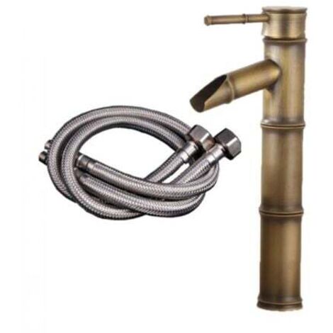 Bambus Hoch Wasserhahn, Kaskadenmischer Waschbecken Armatur Waschbeckenmischer, Einlochbatterie für Warm- und Kaltwasser verfügbar, Badezimmer Armatur Bronze, 3 Dichtungen Break Mouth