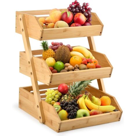 Bambus-Obstkorb, 3-stöckiger Obstkorb, 3-stöckiger Bambus-Obstkorb, 3-stöckiger Gemüseaufbewahrungshalter, 3-stöckiger Obstkorb