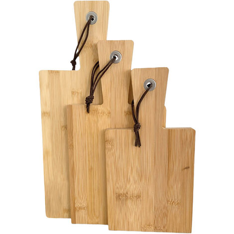 Bambus Schneidebrett 3er Set - 40 / 33 / 29 cm - Holz Servierbrett in 3 Größen mit Griff - Küchenbrett Servierplatte Brot Tapas Käse Wurst Platte