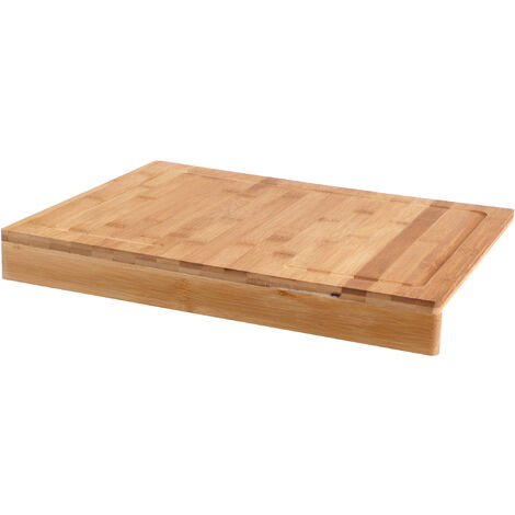 Bambus Schneidebrett mit Anschlagkante - 43 x 33 cm - Holz Küchenbrett mit Saftrille - Tranchierbrett Servierbrett Holzbrett Fleischbrett Herd Abdeckplatte