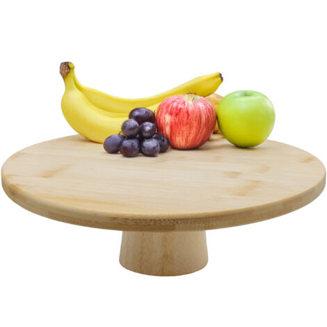 Bambus Servierteller rund lebensmittelecht - Ø 28 cm - Holz Servierständer natur mit Standfuß - Tortenplatte Obstteller Etagenständer Servierplatte