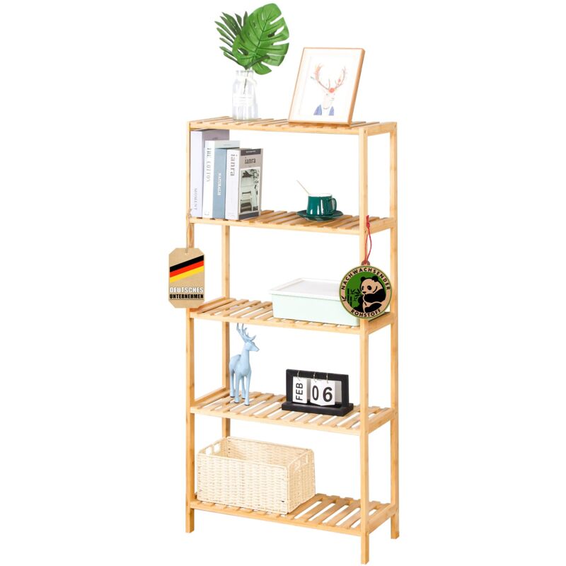 Floordirekt Bambus-standregal Ohio Platzsparendes Holzregal Mit 5 Etagen